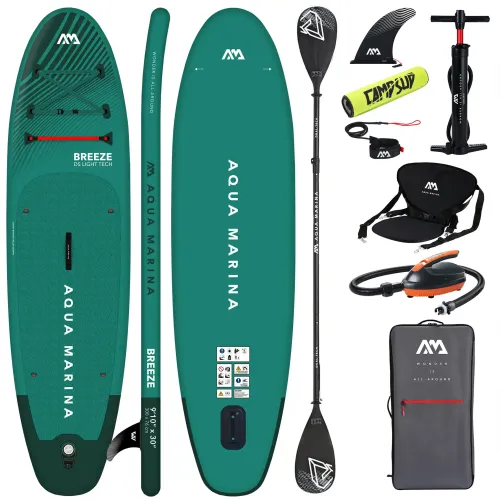 Deska SUP Aqua Marina Breeze 9'10" BT-23BRP z wiosłem i siedziskiem kajakowym, pompką elektryczną AM EP-T16 i bojką na wiosło